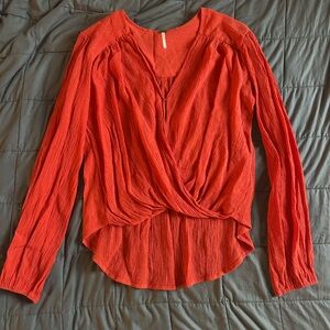 Free People Orange Wrap Blouse Long Sleeve Relaxed
